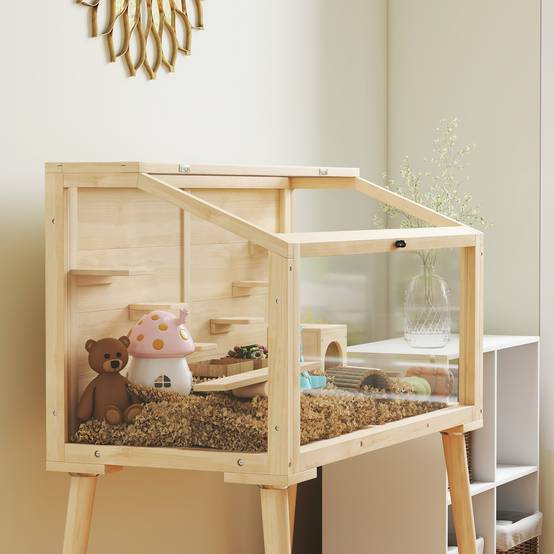 Cage pour rongeur bois naturel 110 x 52 x 101 cm - PANGIVO - Image 10