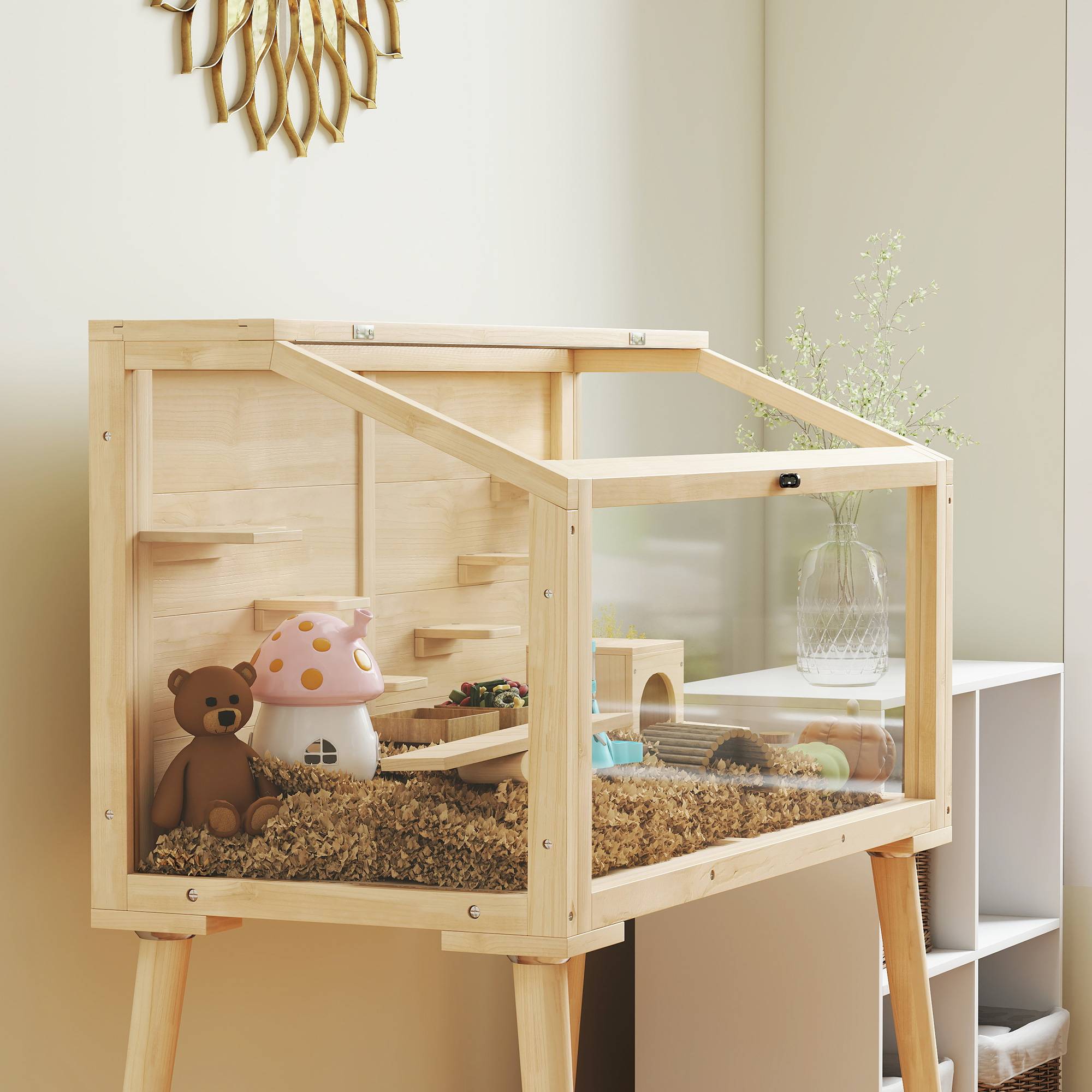 Cage pour rongeur bois naturel 110 x 52 x 101 cm - PANGIVO - Image 10