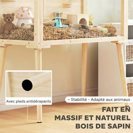 Cage pour rongeur bois naturel 110 x 52 x 101 cm - PANGIVO - Image 7