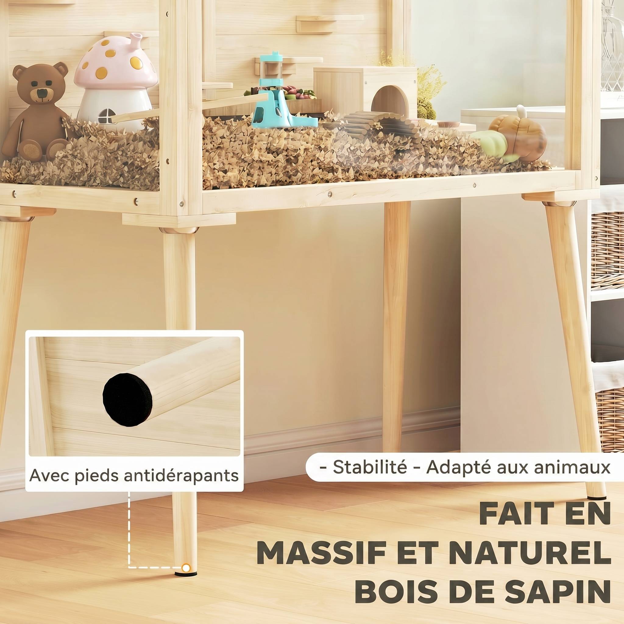 Cage pour rongeur bois naturel 110 x 52 x 101 cm - PANGIVO - Image 7