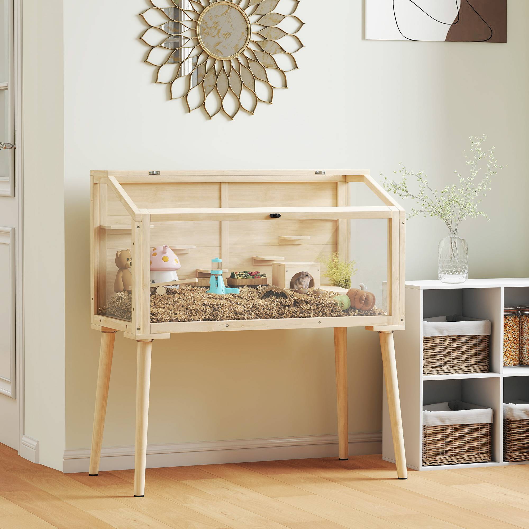 Cage pour rongeur bois naturel 110 x 52 x 101 cm - PANGIVO - Image 4