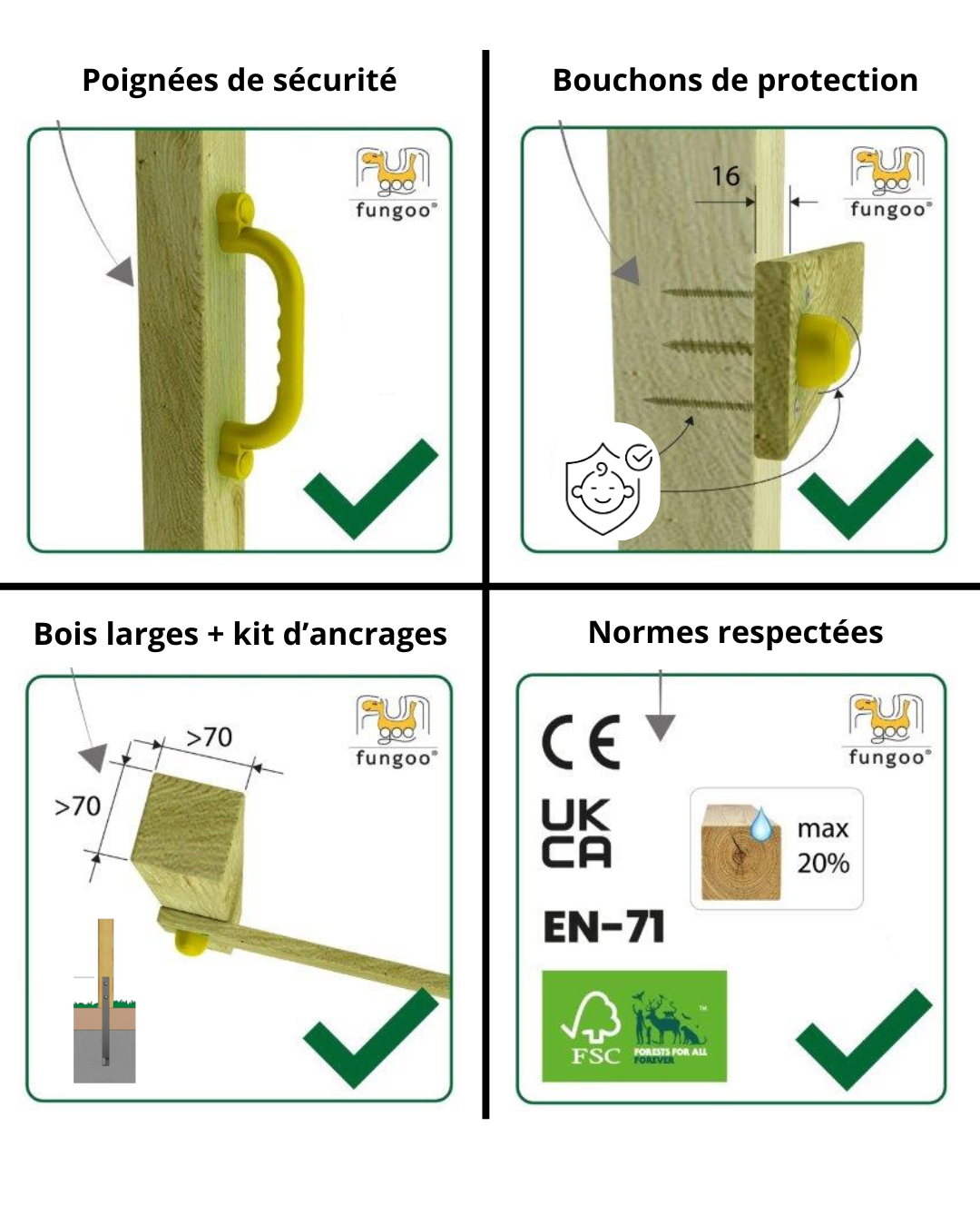 Fungoo - Structure de jeux en bois avec toboggan et balançoire double Charly - Image 8