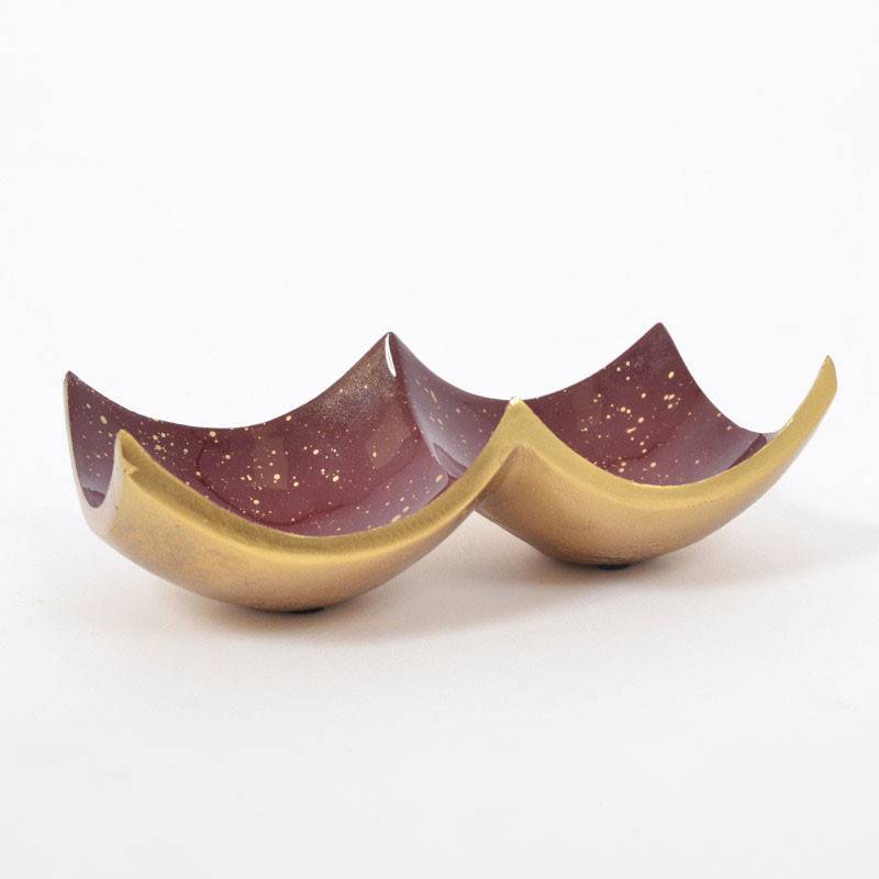 Home Edelweiss - Plat Diana 2 cases couleur bordeaux et dorés en aluminium 19x10x06cm - Image 2