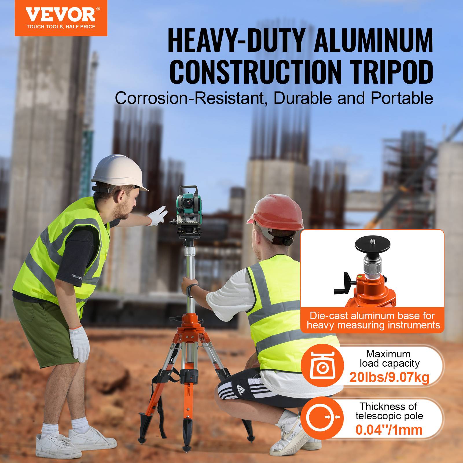 Vevor - VEVOR Trépied niveau laser 5/8"-11, hauteur 69-172cm, robuste, niveau, limiteur, pieds antidérapants. - Image 2