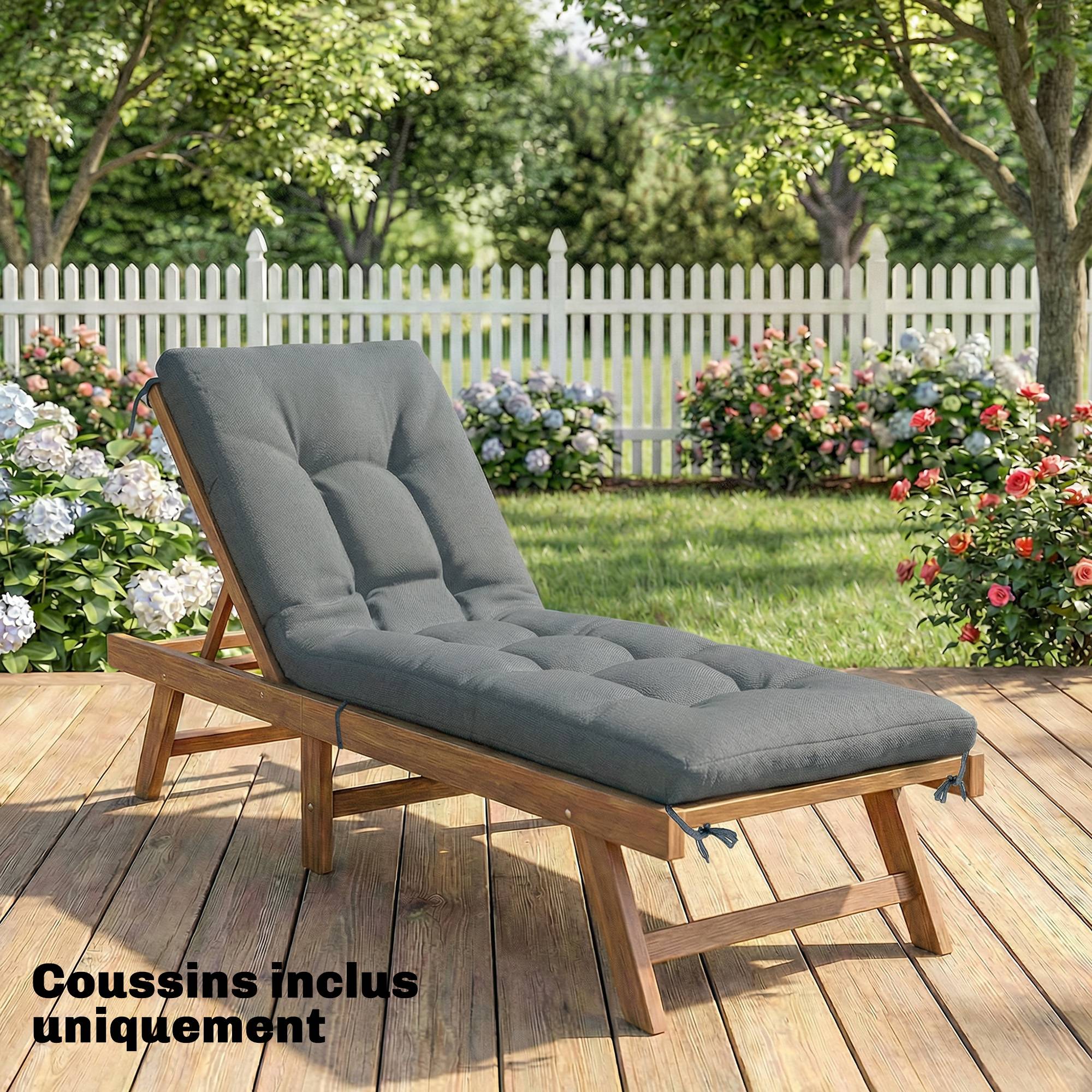 Coussin Bain de Soleil Chaise Longue en Mousse à Mémoire avec Sangles, Protection UV50+, 198x65x13cm, Gris foncé - Image 10
