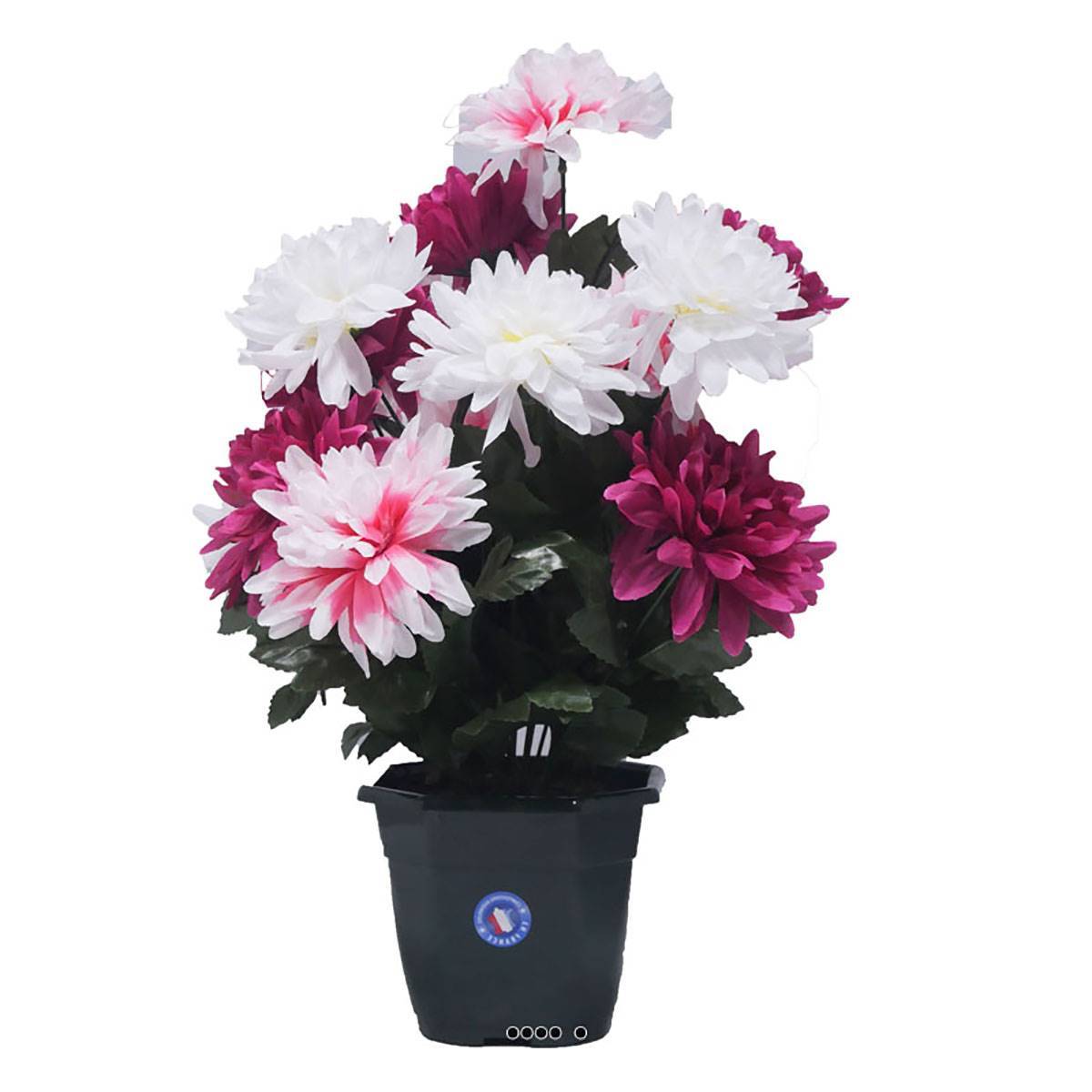 Artificielles - Pot fleurs artificielles pour le cimetière chrysanthèmes Rose fushia - couleur: Rose fushia 730 - Image 1