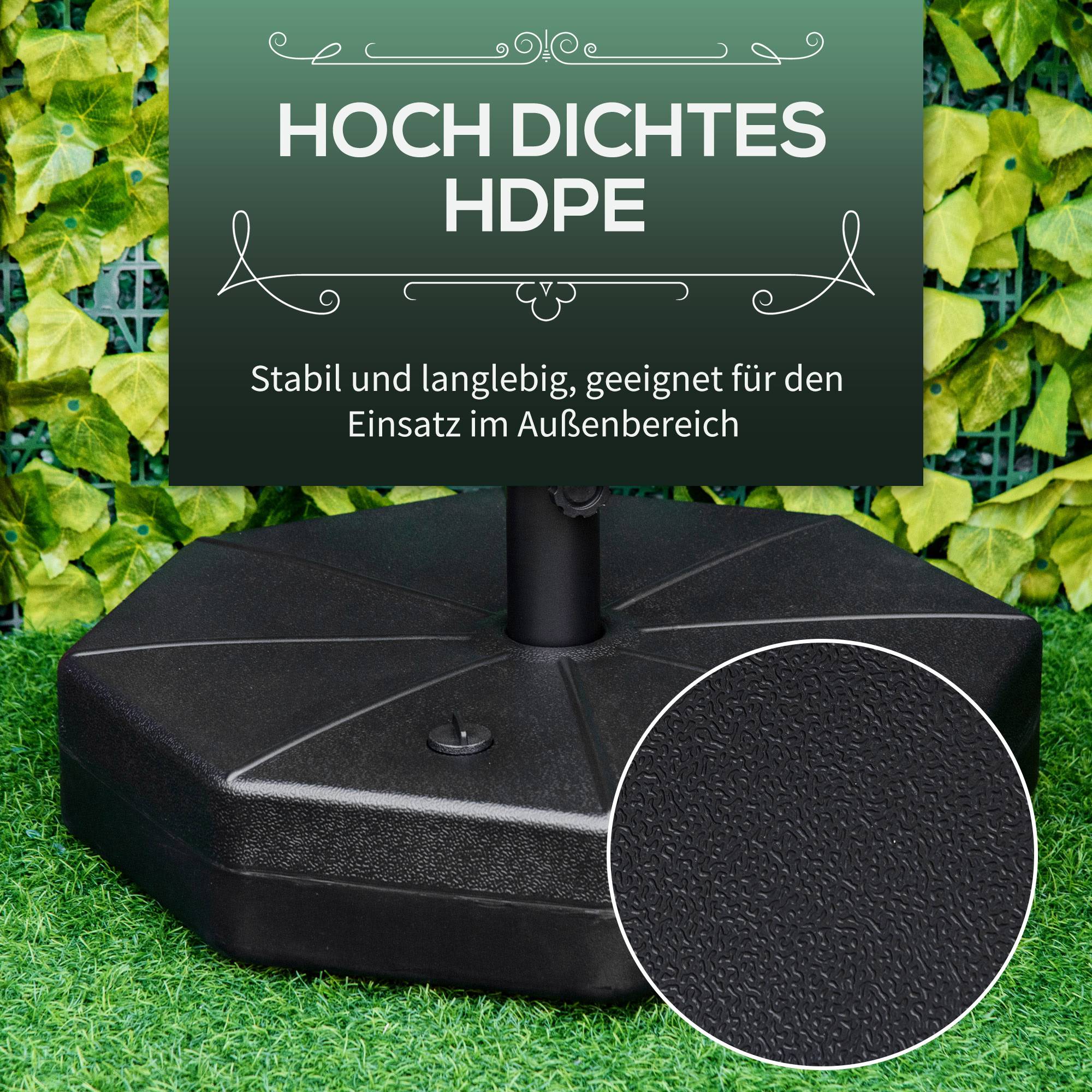 Pied de parasol octogonal en HDPE pour jardin lestable 40kg grande stabilité 60cm noir - ComfortXL Outdoor Living - Image 8
