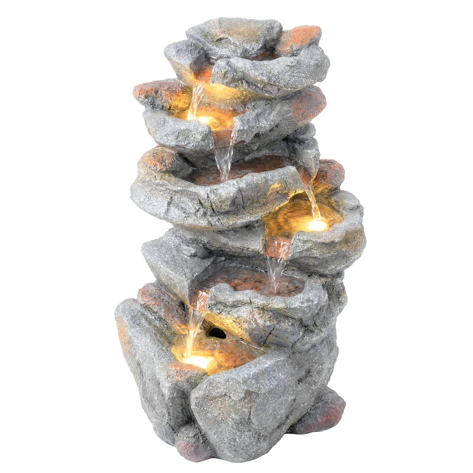 Fontaine de Jardin Cascade 6 Niveaux Décoration de Jardin Zen Résine Pierre Naturelle 33 x 27 x 53 cm Gris