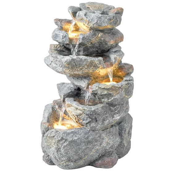 Fontaine de Jardin Cascade 6 Niveaux Décoration de Jardin Zen Résine Pierre Naturelle 33 x 27 x 53 cm Gris - Image 2