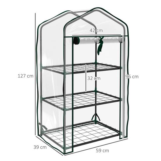 Sans Marque - Mini serre de jardin avec bâche en PE, 3 étagères et porte enroulable, 59 x 39 x 127 cm, transparente - Image 5