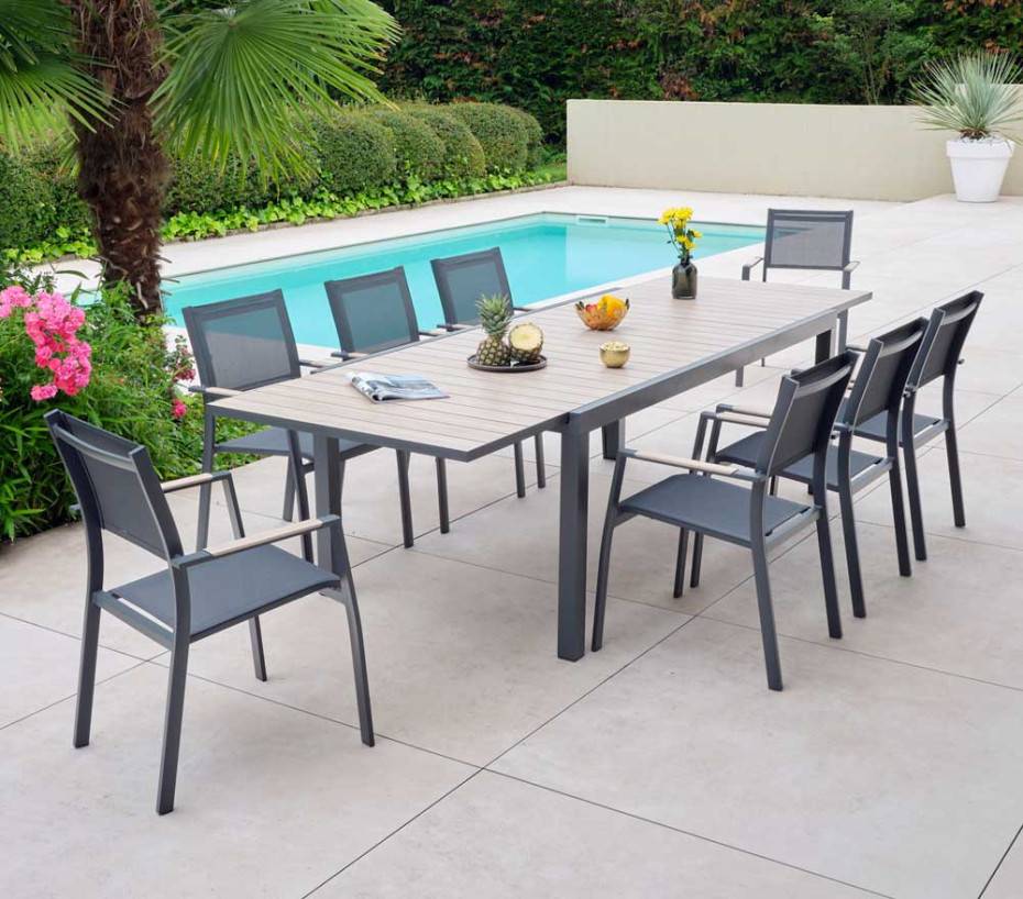 Ozalide - Ensemble table et chaises de jardin 8 places effet bois OLERON - Image 2