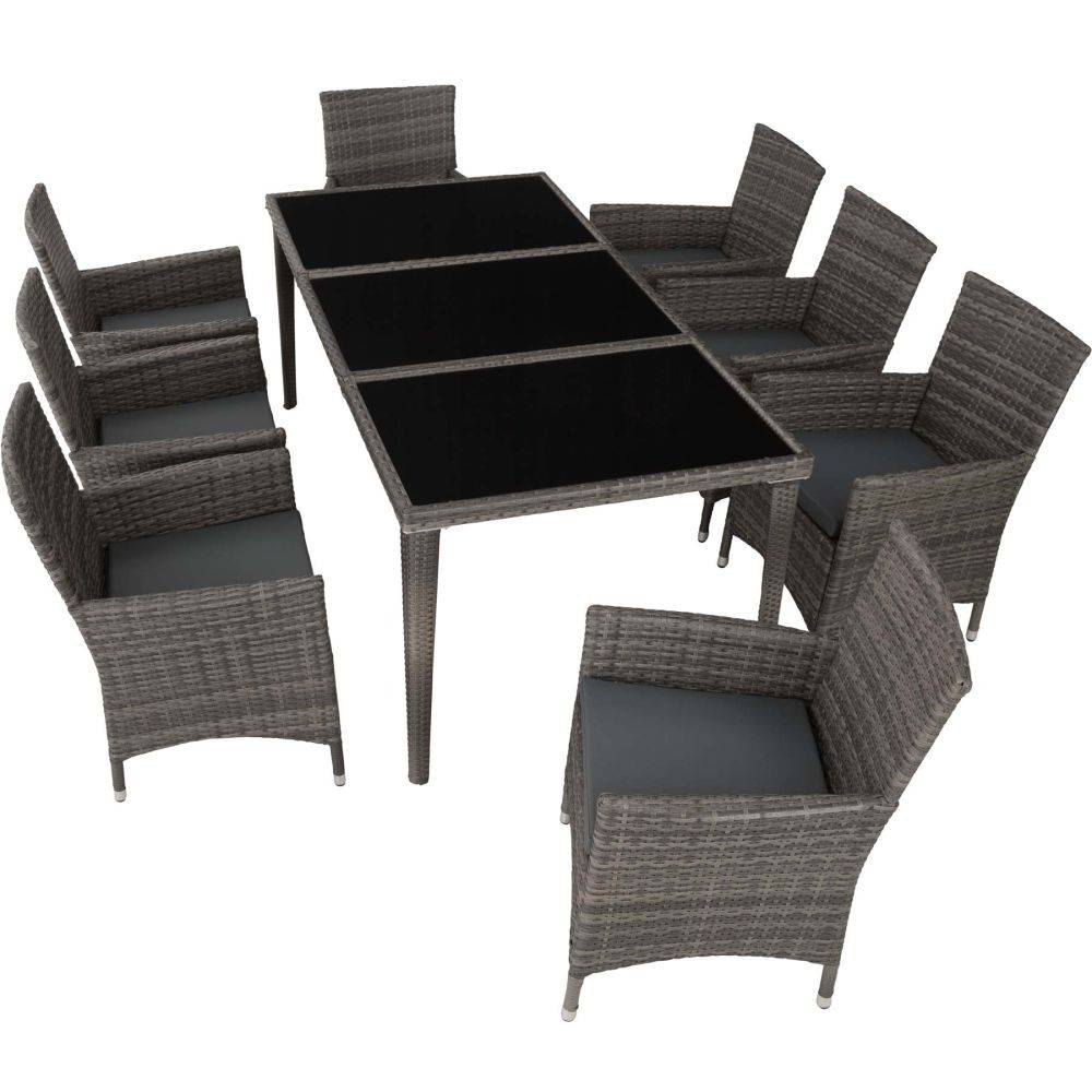 Helloshop26 - Salon de jardin rotin résine tressé synthétique 8 places avec 2 sets de housses + housse de protection gris - Image 3