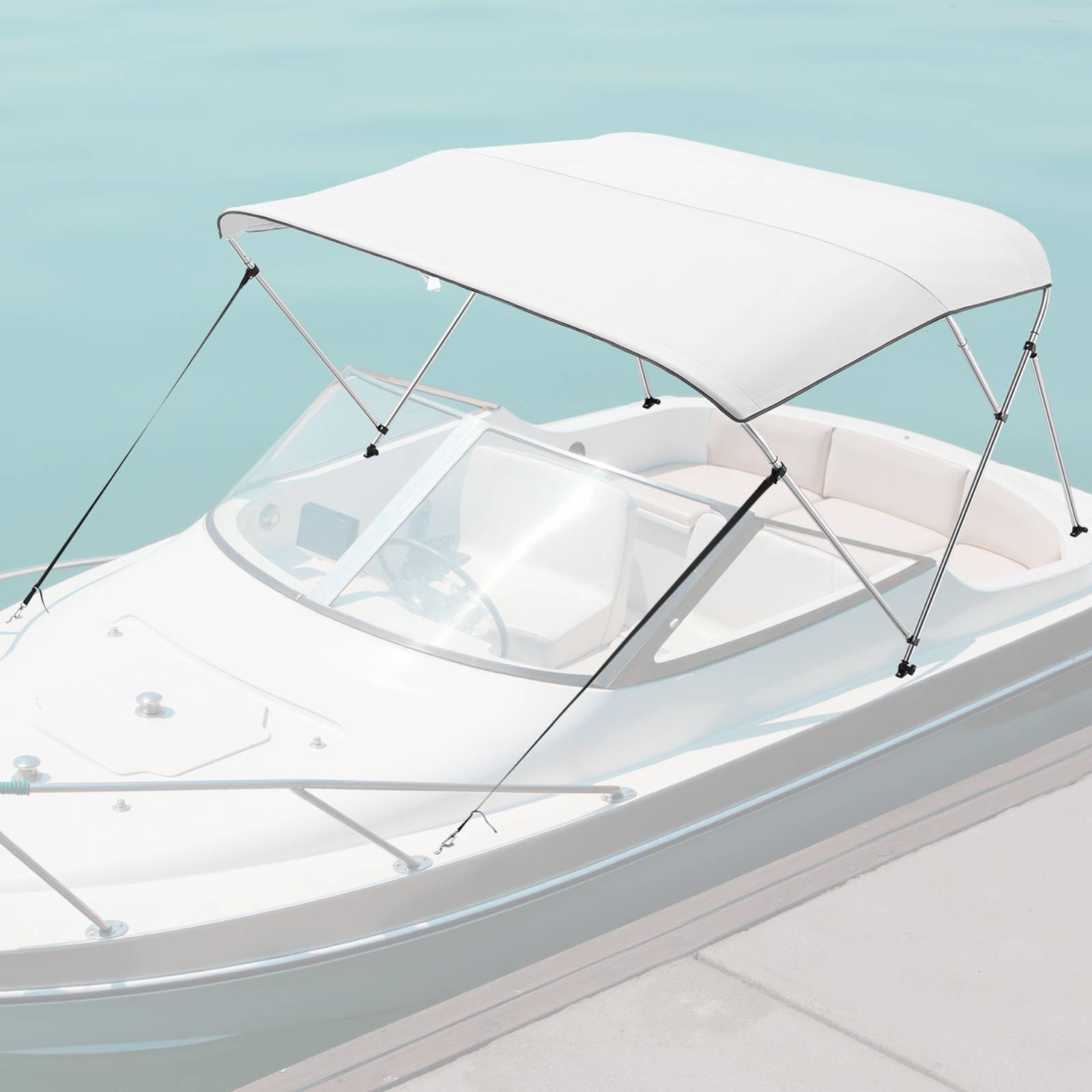 VEVOR Bimini bateau taud de soleil à 3 arceaux 216-228 cm en alu polyester gris - Image 8