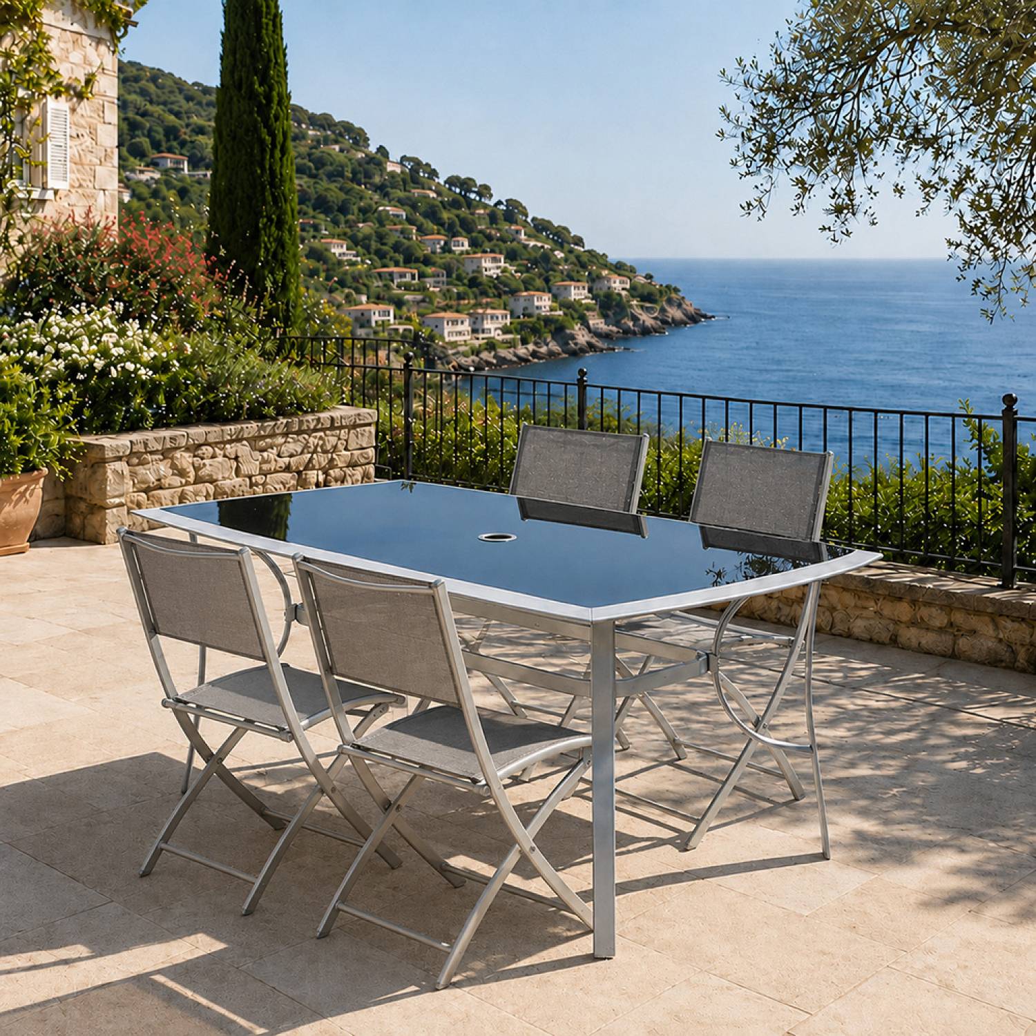 Ensemble de jardin table 150 cm + lot de 4 chaises pliantes ALASSIO - Image 2