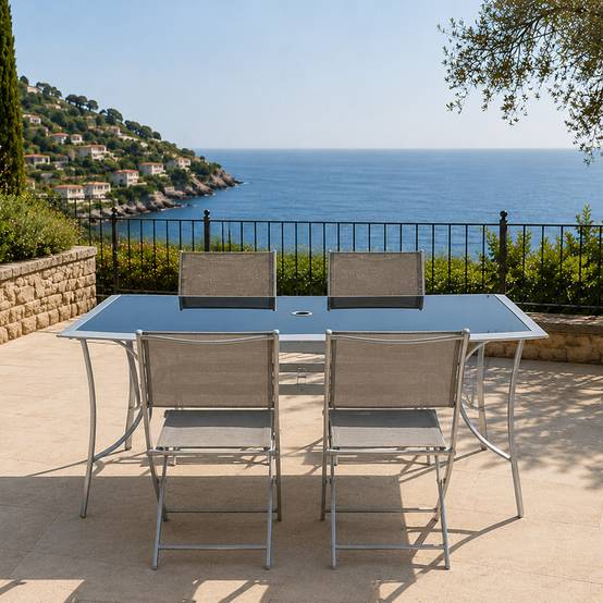 Ensemble de jardin table 150 cm + lot de 4 chaises pliantes ALASSIO - Image 5