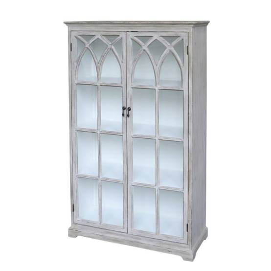 Armoire vitrine en bois de sapin et verre 90 x 37 x 154 cm Chemin de campagne - Image 1