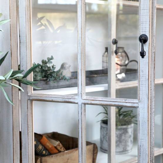 Armoire vitrine en bois de sapin et verre 90 x 37 x 154 cm Chemin de campagne - Image 5