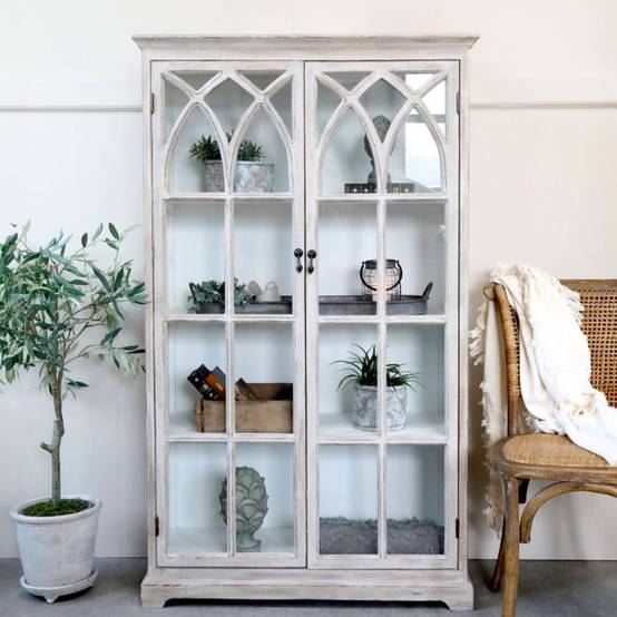 Armoire vitrine en bois de sapin et verre 90 x 37 x 154 cm Chemin de campagne - Image 2