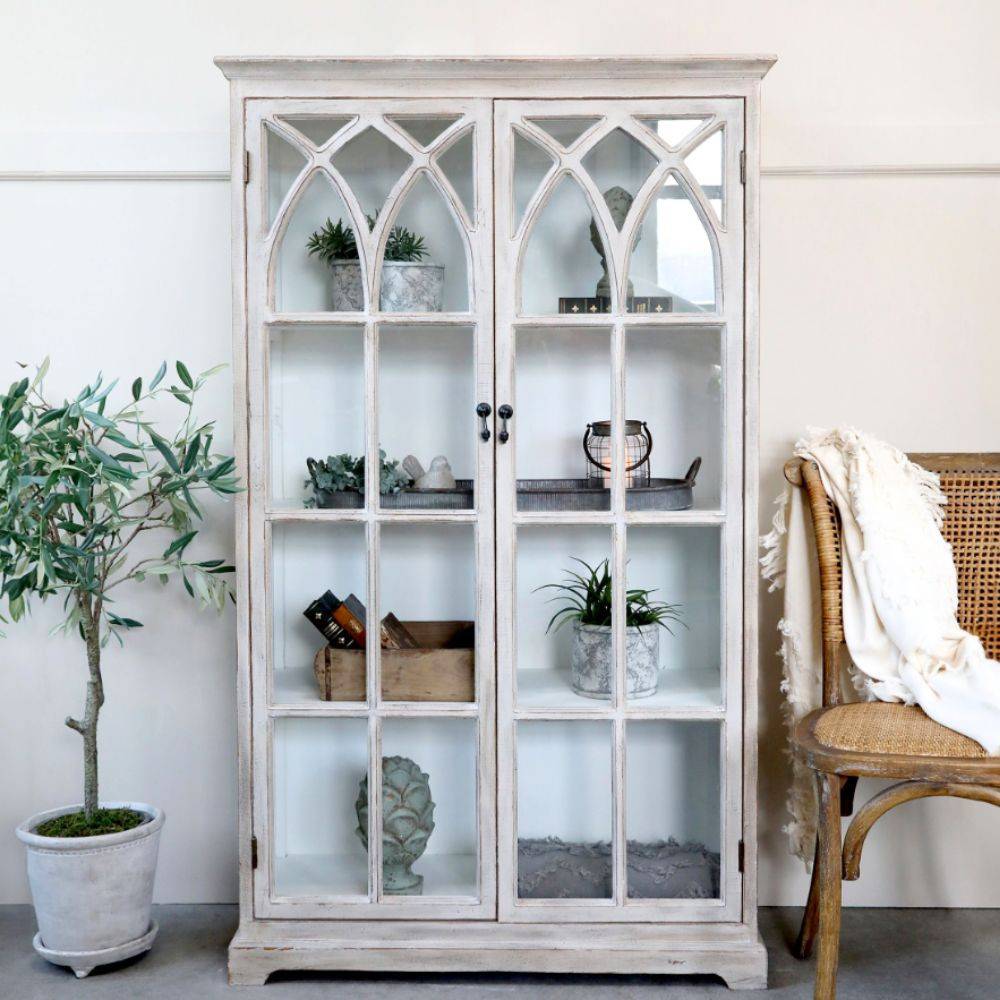 Armoire vitrine en bois de sapin et verre 90 x 37 x 154 cm Chemin de campagne - Image 2
