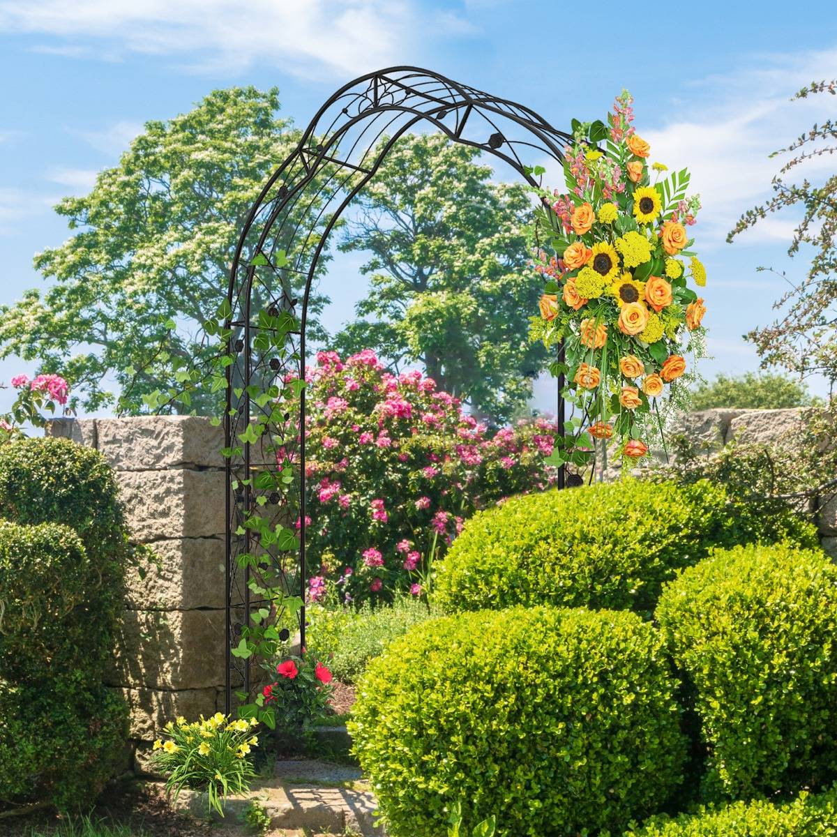 Arche de Jardin Métal Treillis de Jardin en 2 Demi-arcs Extérieur 150x39x250CM Noir - Image 4