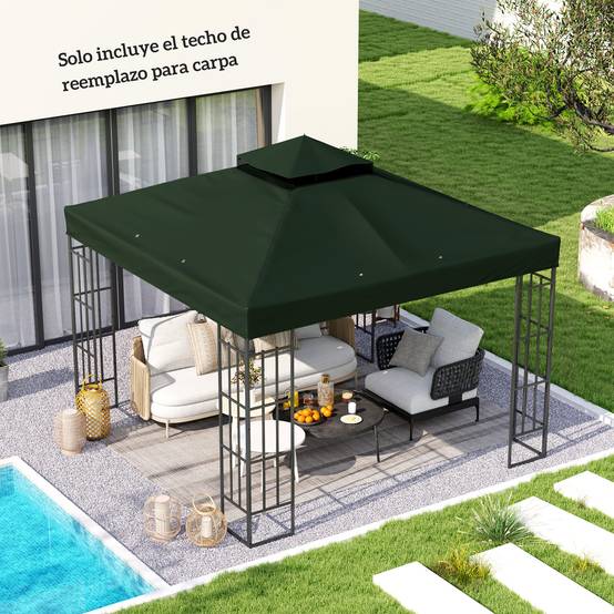 Toit de rechange 3x3 m avec double toit, trous de drainage et protection UPF30+, vert, seul toit sans structure - Image 3