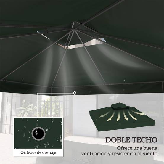 Toit de rechange 3x3 m avec double toit, trous de drainage et protection UPF30+, vert, seul toit sans structure - Image 6