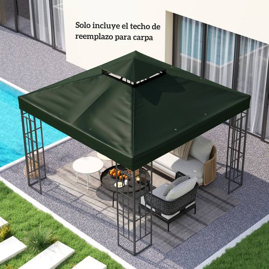 Toit de rechange 3x3 m avec double toit, trous de drainage et protection UPF30+, vert, seul toit sans structure - Image 9