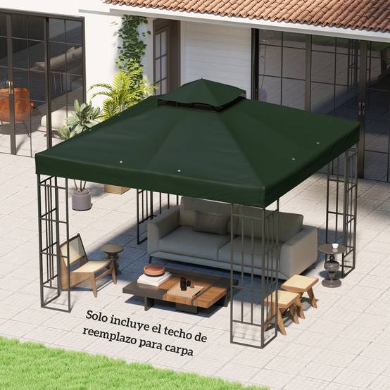 Toit de rechange 3x3 m avec double toit, trous de drainage et protection UPF30+, vert, seul toit sans structure - Image 4