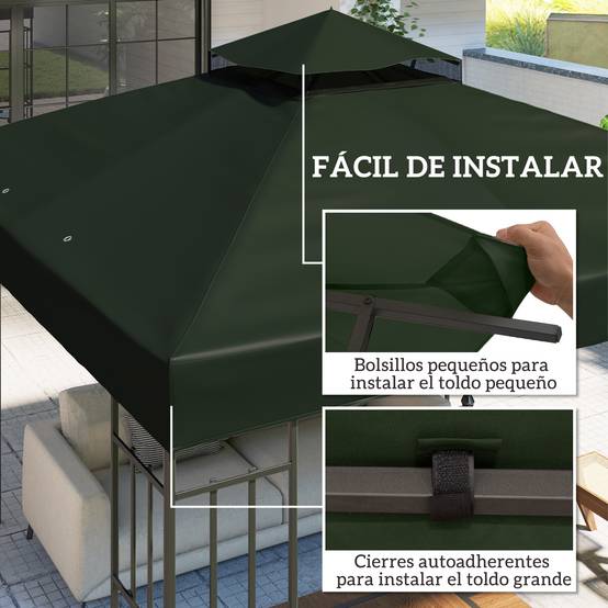 Toit de rechange 3x3 m avec double toit, trous de drainage et protection UPF30+, vert, seul toit sans structure - Image 7