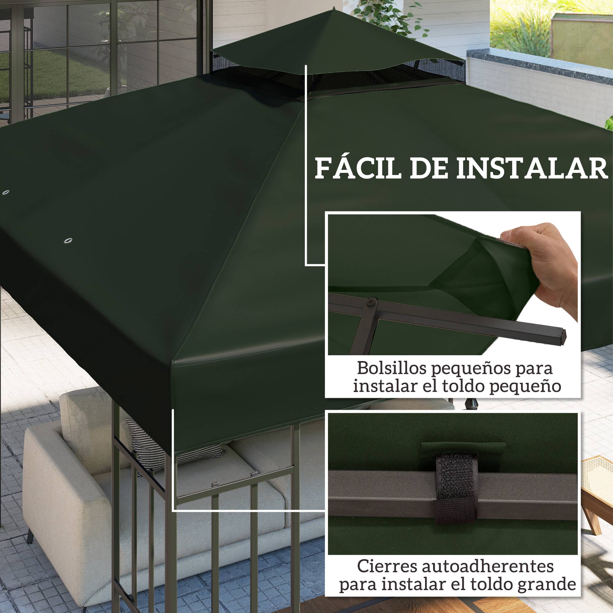 Toit de rechange 3x3 m avec double toit, trous de drainage et protection UPF30+, vert, seul toit sans structure - Image 7
