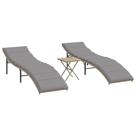 2 pcs Chaises longue | Transat | Bain de soleils avec table beige résine tressée - Image 1