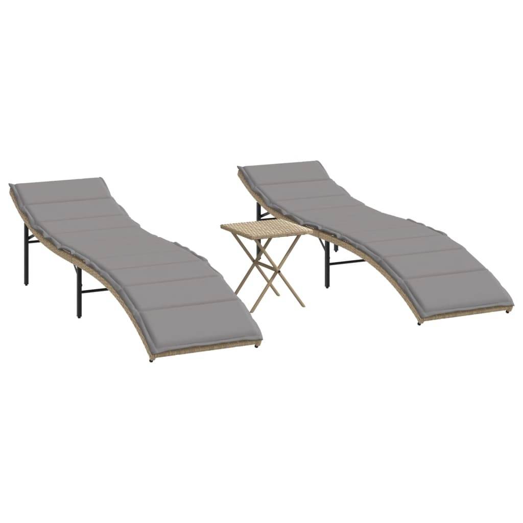 2 pcs Chaises longue | Transat | Bain de soleils avec table beige résine tressée - Image 1