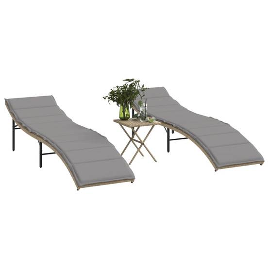 2 pcs Chaises longue | Transat | Bain de soleils avec table beige résine tressée - Image 2
