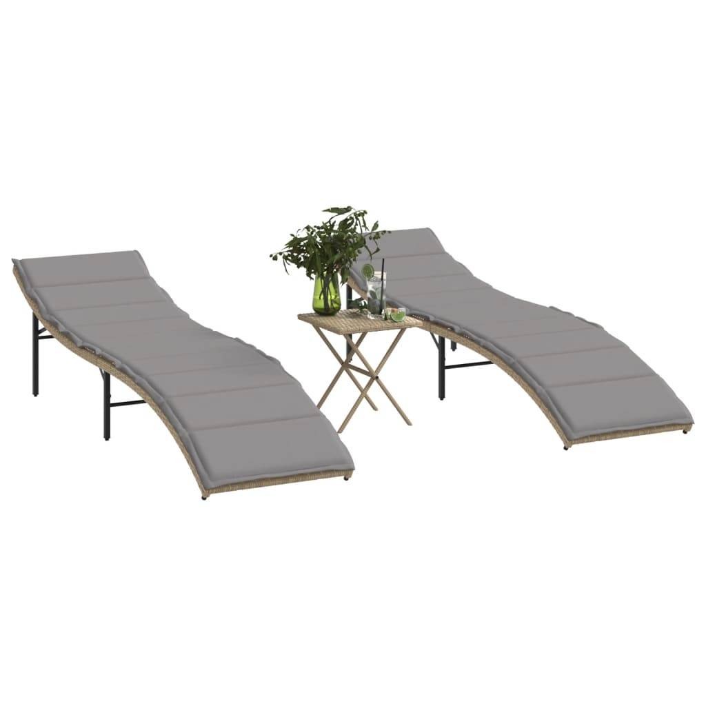 2 pcs Chaises longue | Transat | Bain de soleils avec table beige résine tressée - Image 2