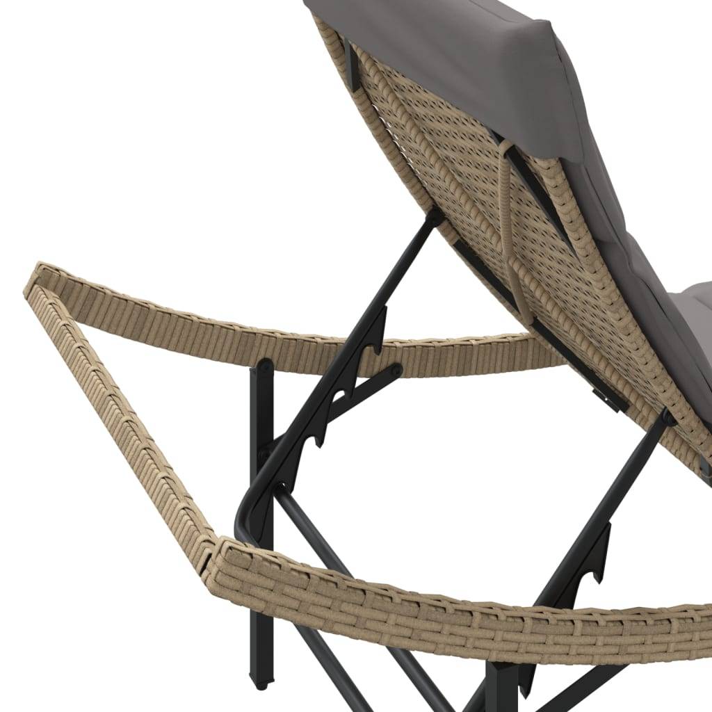 2 pcs Chaises longue | Transat | Bain de soleils avec table beige résine tressée - Image 9