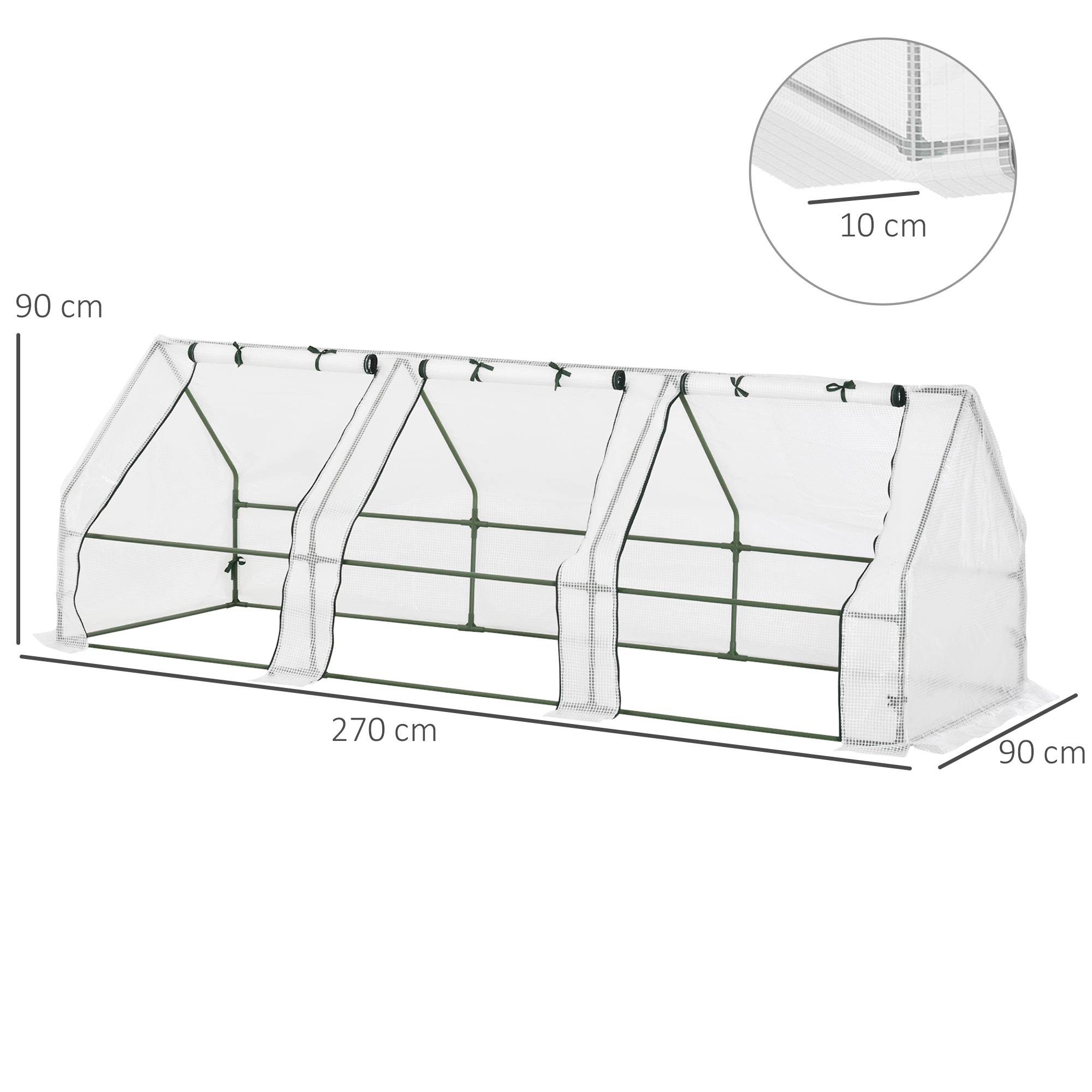 Maison Chic - Mini Serre de Jardin mini serre tunnel 270x90x90cm toit pointu Acier PE Haute densité 140 g/m² Anti-UV 3 fenêtres avec Zip enroulables Blanc - Image 5