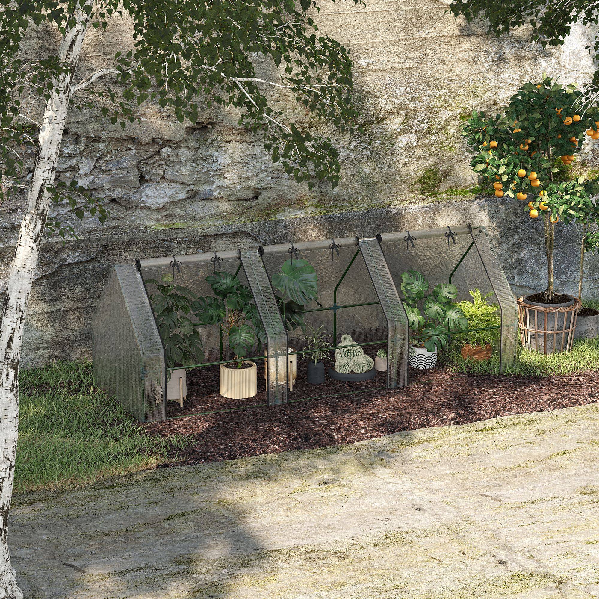 Maison Chic - Mini Serre de Jardin mini serre tunnel 270x90x90cm toit pointu Acier PE Haute densité 140 g/m² Anti-UV 3 fenêtres avec Zip enroulables Blanc - Image 2