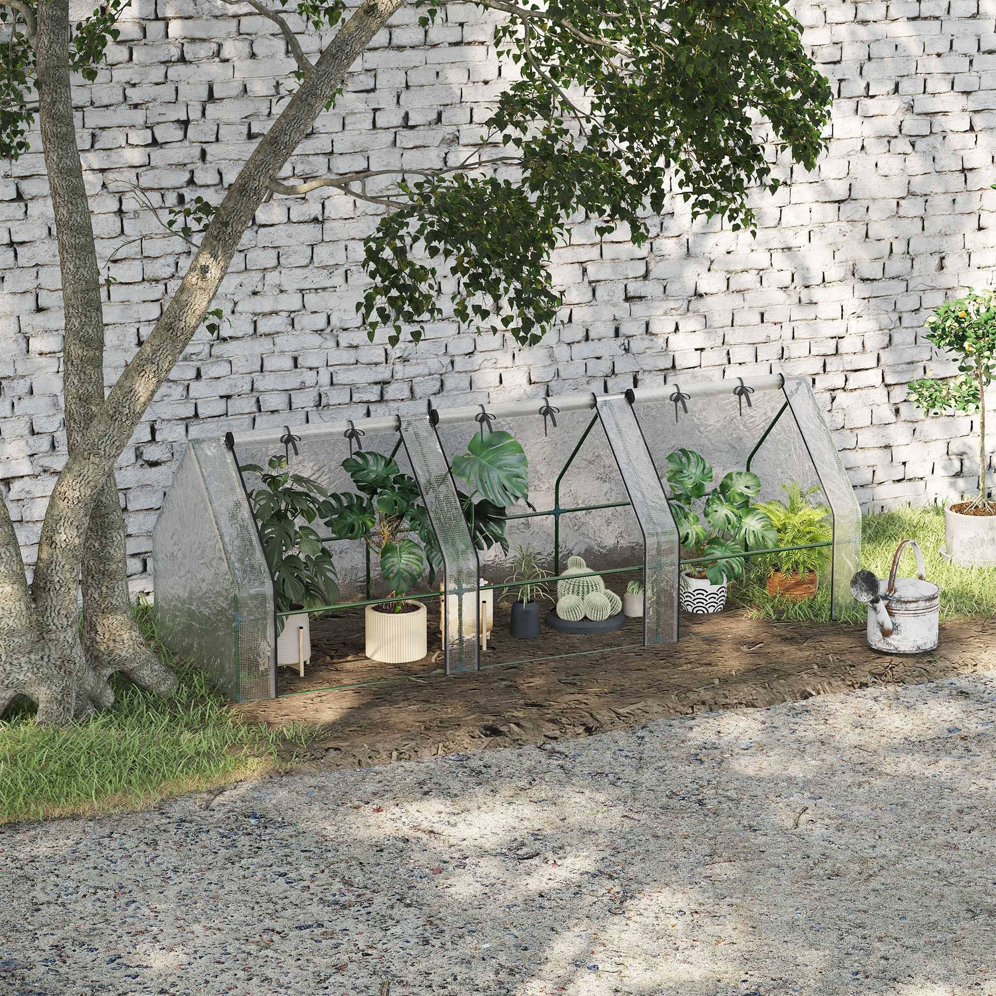 Maison Chic - Mini Serre de Jardin mini serre tunnel 270x90x90cm toit pointu Acier PE Haute densité 140 g/m² Anti-UV 3 fenêtres avec Zip enroulables Blanc - Image 4