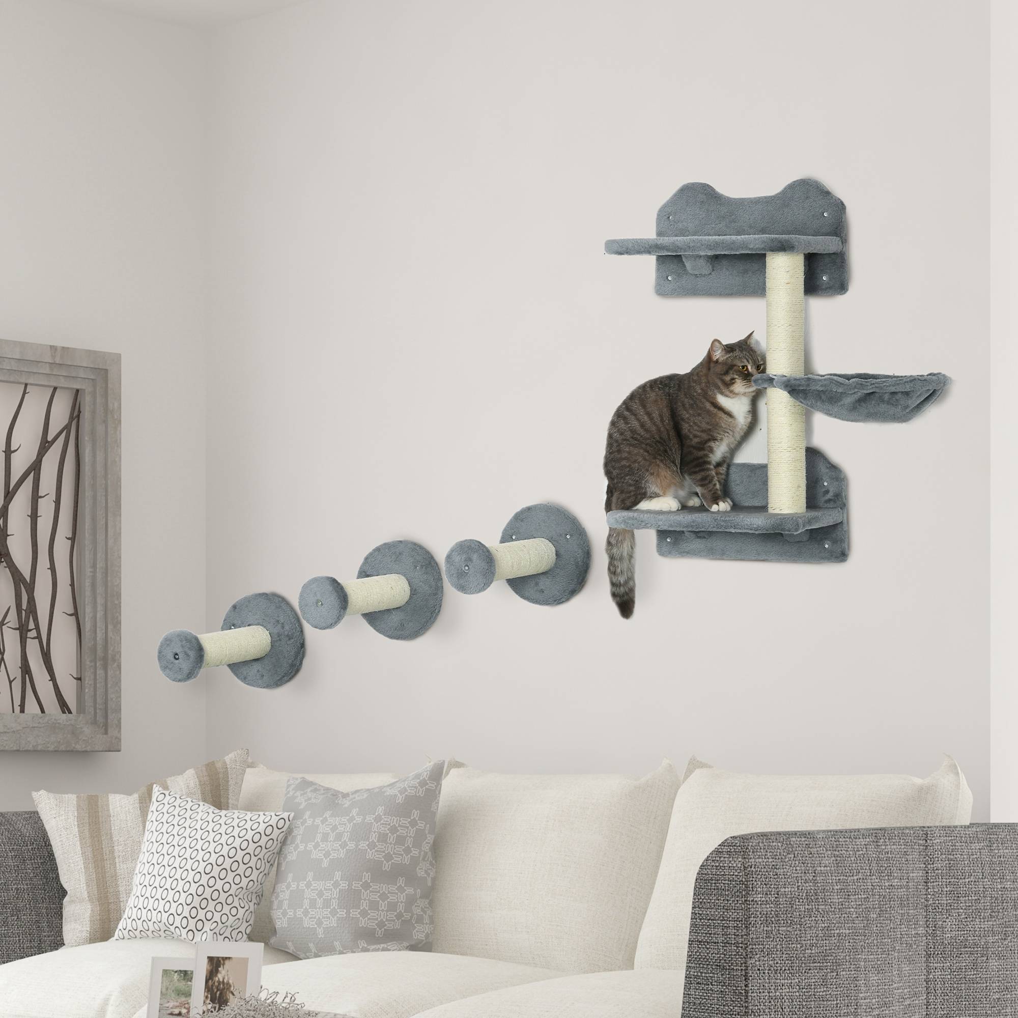 Sans Marque - Marches escalade, mur, 4 pièces, griffoir, hamac, 40x28x73cm, Gris+blanc crème - Image 4