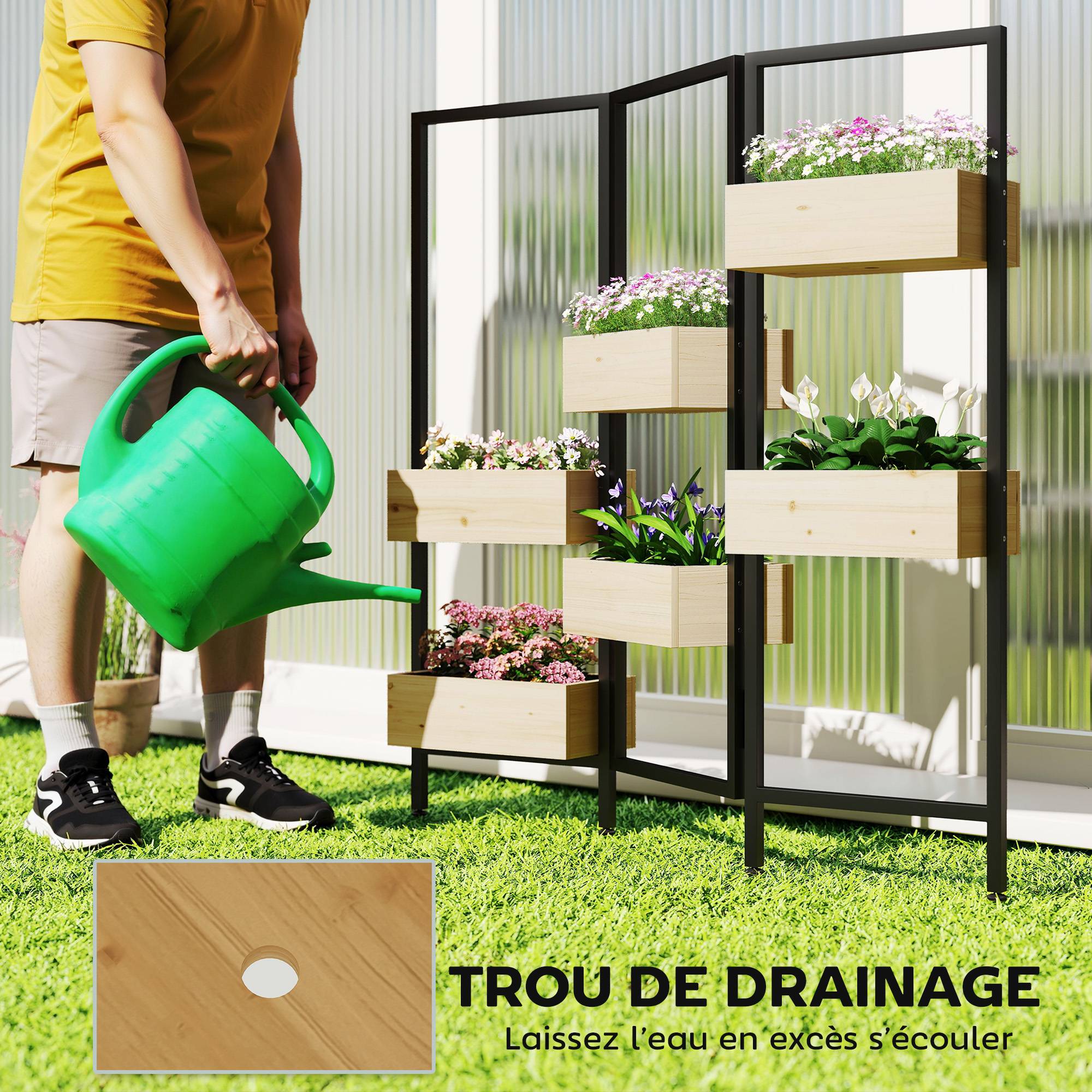 PANGIVO - Jardinière séparateur de pièce bois et acier naturel 116 x 20 x 112 cm - PANGIVO - Image 8