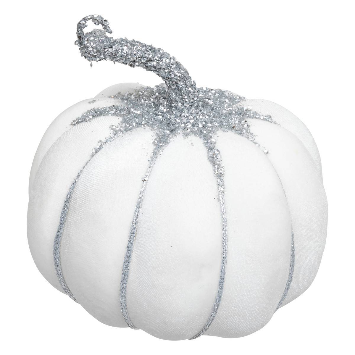 Fééric Lights & Christmas - Déco de Noël Citrouille enneigée et pailletée argent D 16 cm - Image 1
