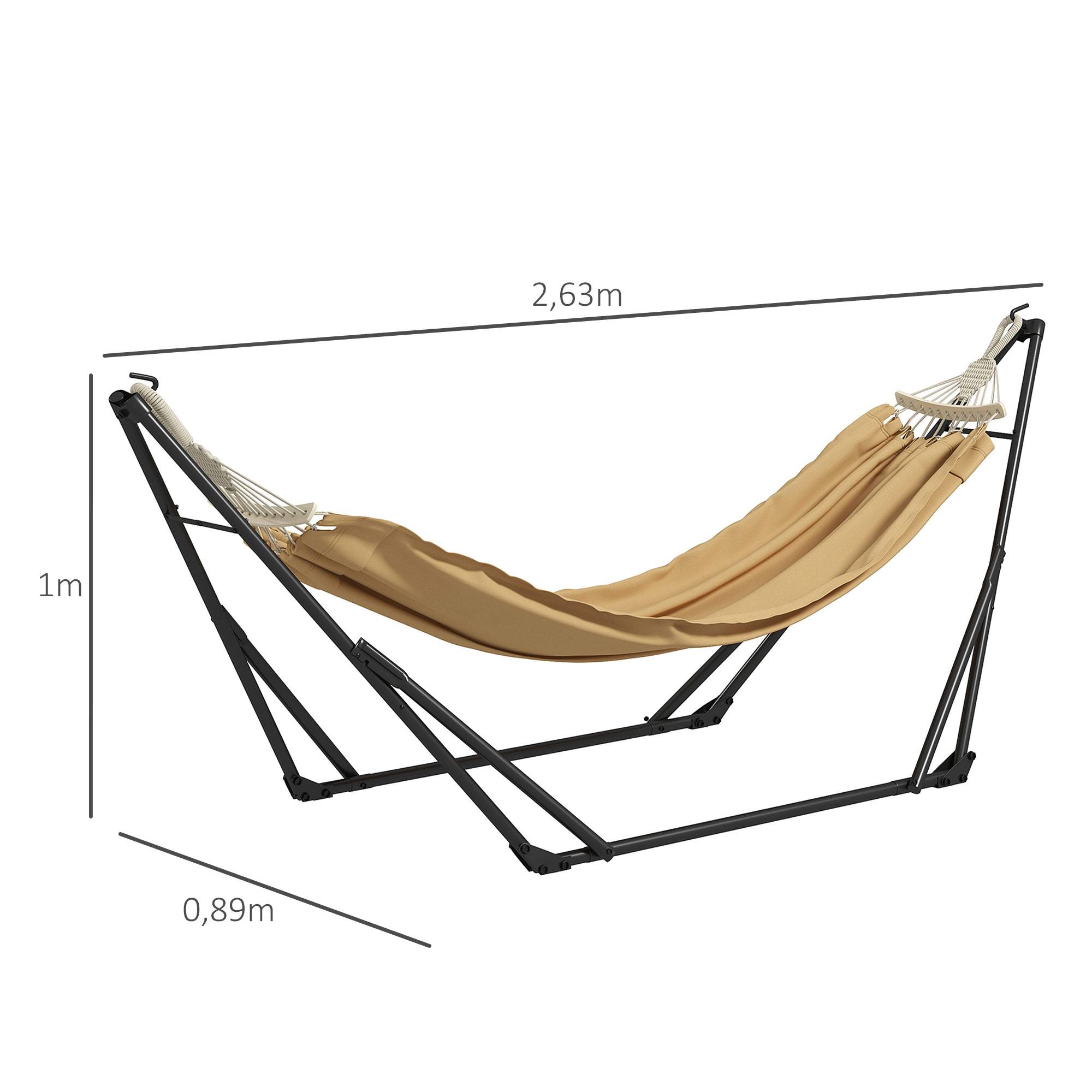 Support hamac pliable 2en1 métal jardin avec chaise suspendue 263cm kaki - ComfortXL Outdoor Living - Image 5