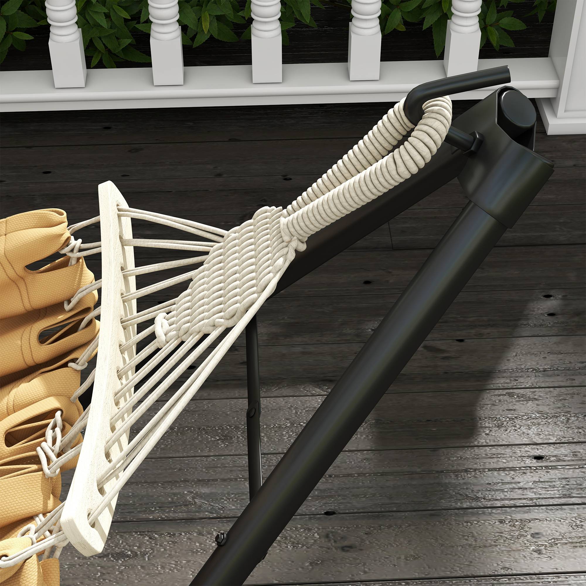 Support hamac pliable 2en1 métal jardin avec chaise suspendue 263cm kaki - ComfortXL Outdoor Living - Image 10