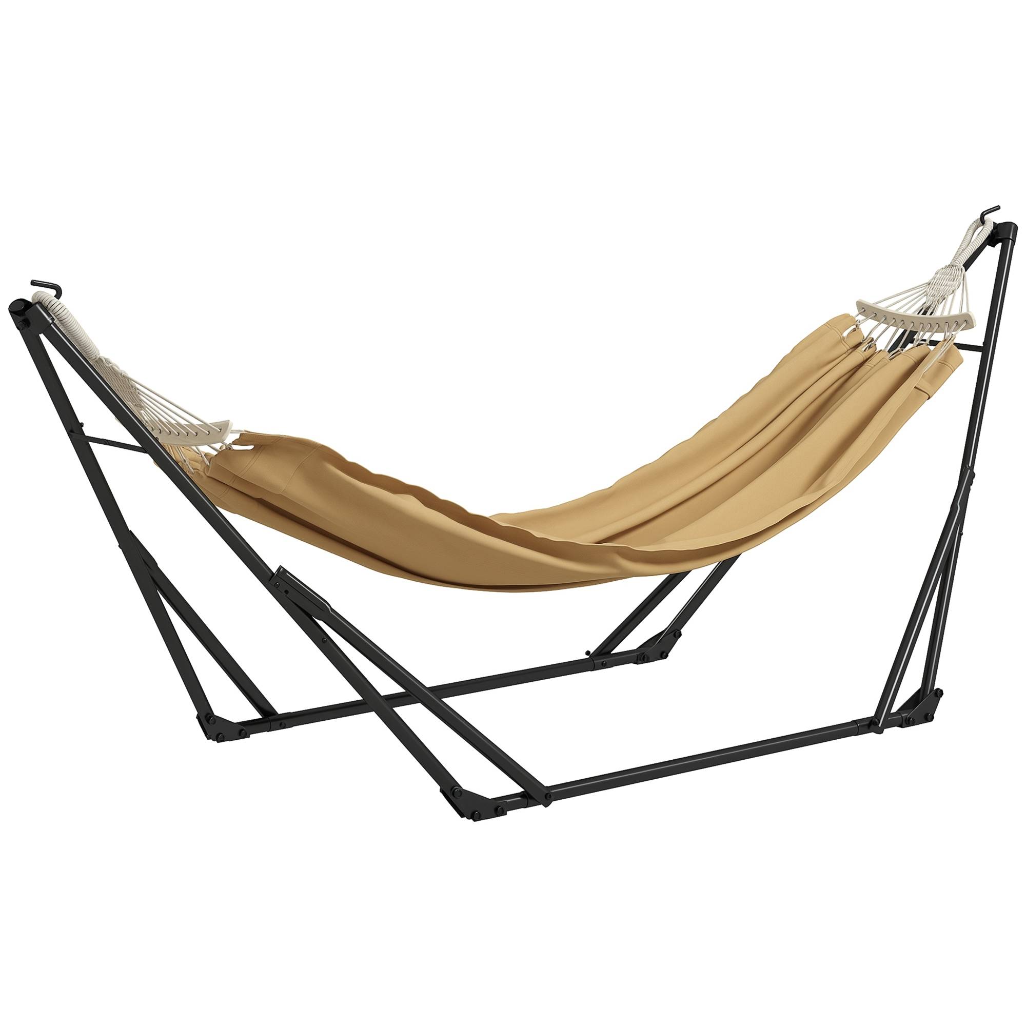 Support hamac pliable 2en1 métal jardin avec chaise suspendue 263cm kaki - ComfortXL Outdoor Living - Image 1