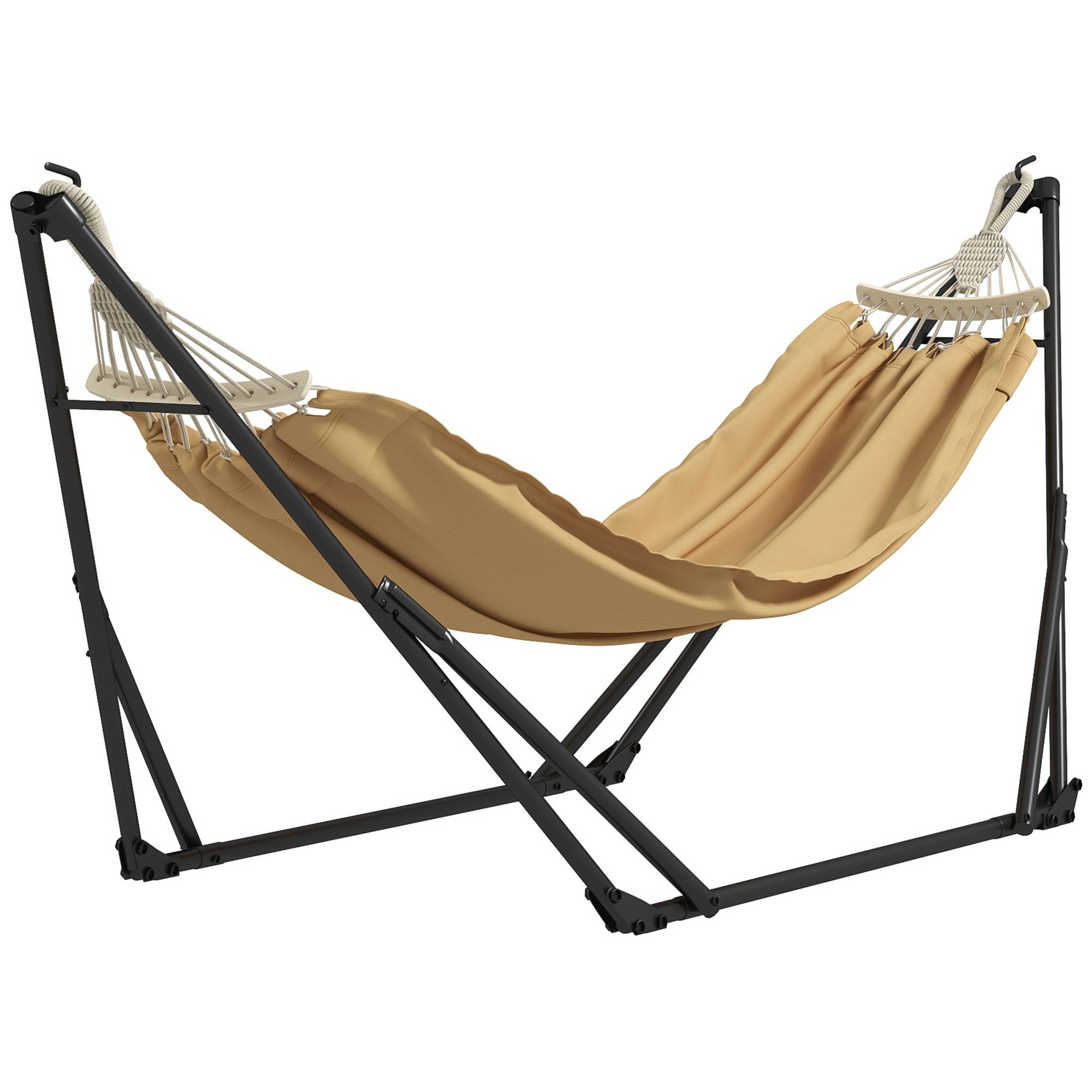 Support hamac pliable 2en1 métal jardin avec chaise suspendue 263cm kaki - ComfortXL Outdoor Living - Image 2