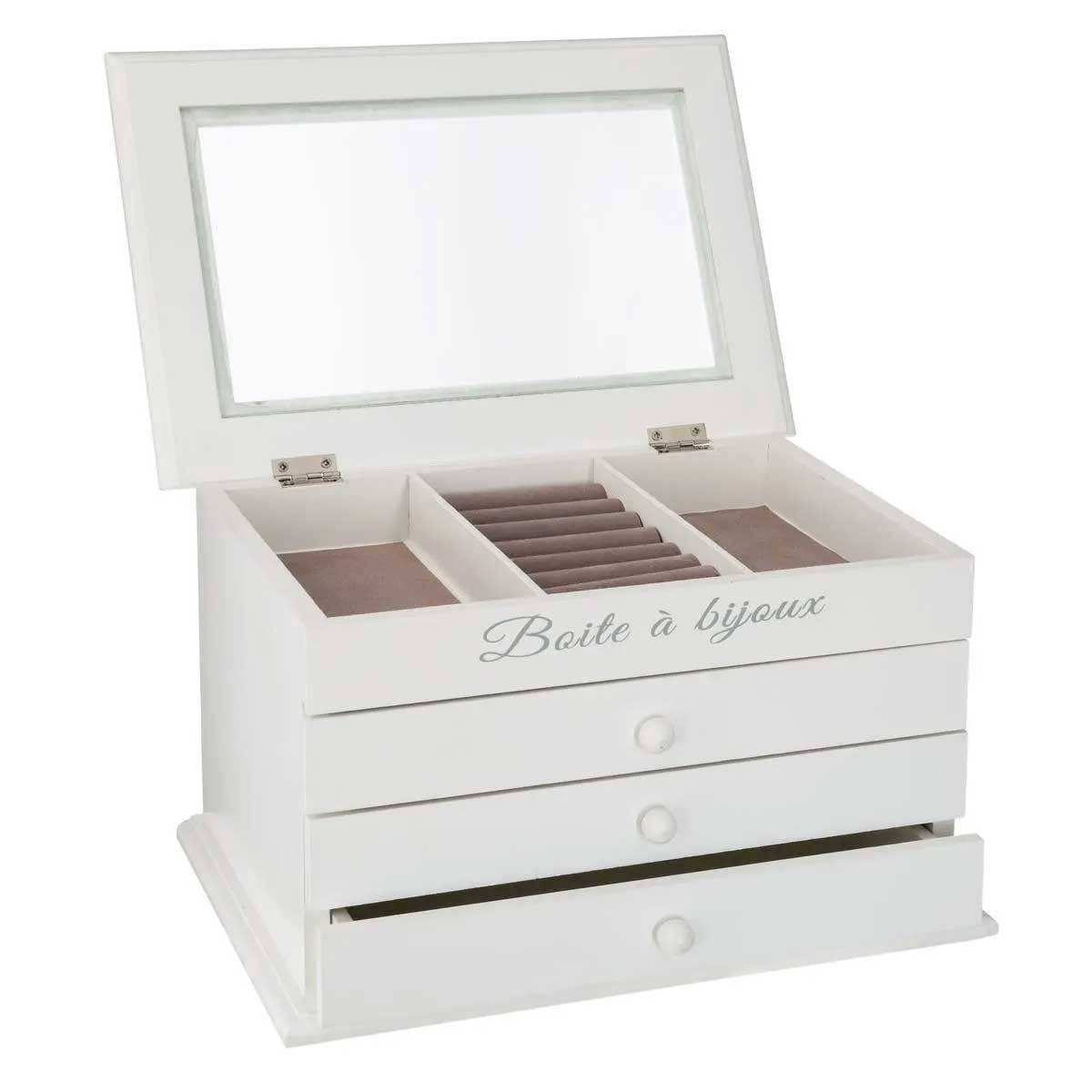 Boîte à Bijoux Vitrée 3 Tiroirs "Charme" 25cm Blanc - Image 3