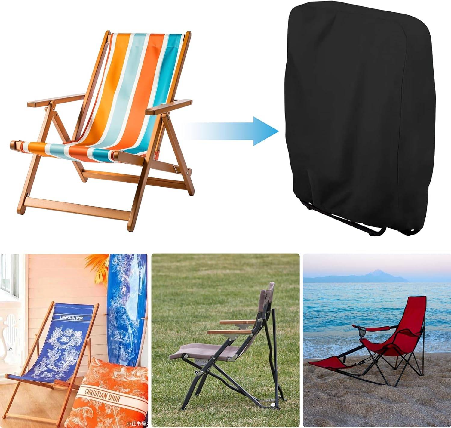 IntiMeg - 2 Pièces Housse Chaise Empilable Chaise de Jardin Housse de Protection Housse Oxford Coupe Vent Anti Poussière pour Meubles de Jardin (Noir) IntiMeg - Image 4