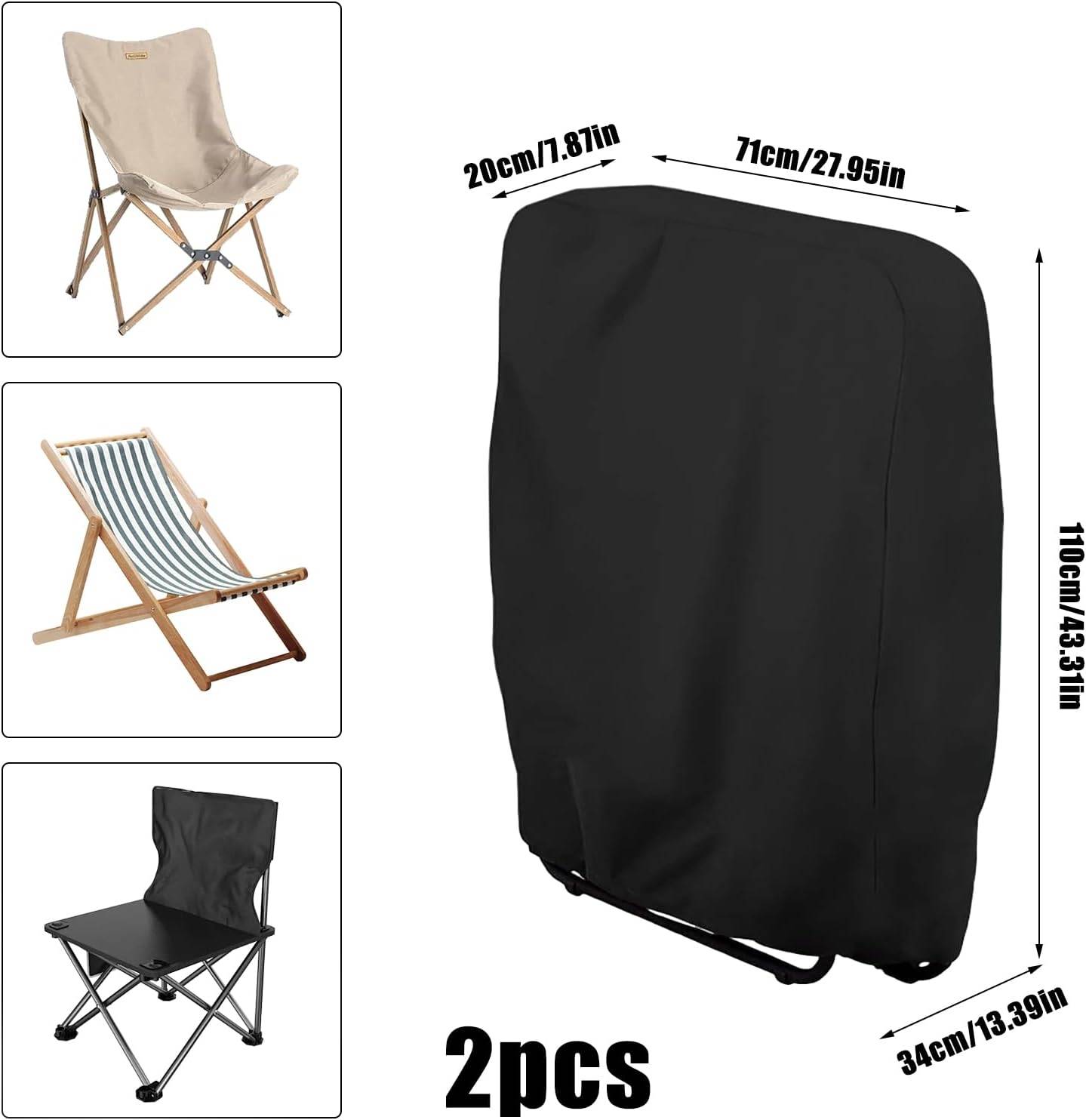 IntiMeg - 2 Pièces Housse Chaise Empilable Chaise de Jardin Housse de Protection Housse Oxford Coupe Vent Anti Poussière pour Meubles de Jardin (Noir) IntiMeg - Image 2
