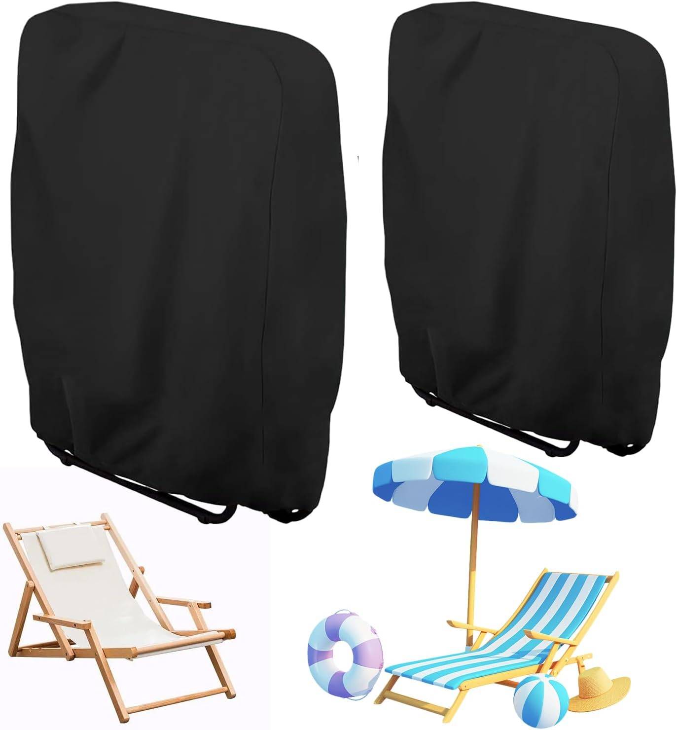 IntiMeg - 2 Pièces Housse Chaise Empilable Chaise de Jardin Housse de Protection Housse Oxford Coupe Vent Anti Poussière pour Meubles de Jardin (Noir) IntiMeg - Image 1