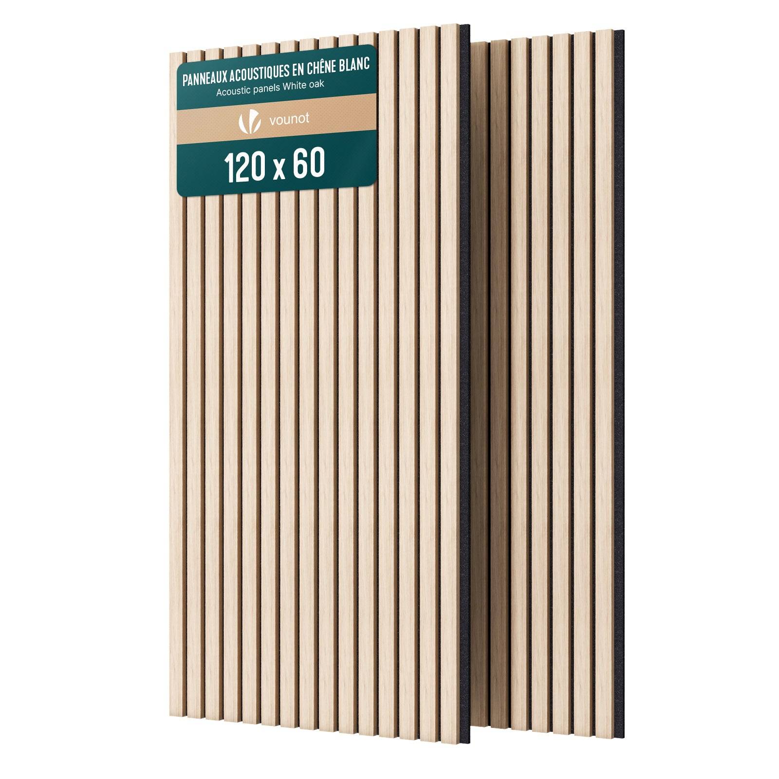 Vounot - Lot de 2 panneaux acoustiques muraux Tasseaux en bois MDF avec feutre noir 120x60x2.1cm chêne blanc